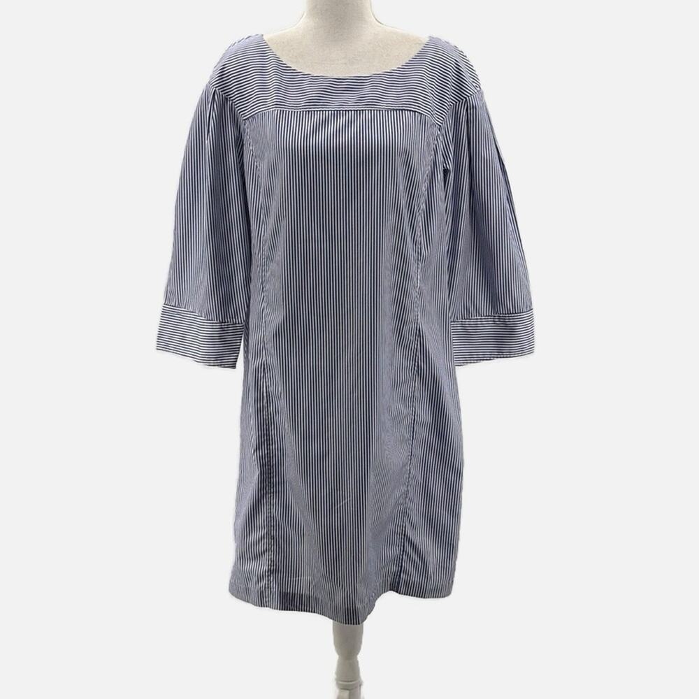 Derek Lam New York Italian Cotton Striped Shift Dress in Blue & White - Size 12